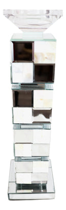 Modern Beveled Mirrors Capiz Shells Checkered Pillar Candle Holder Decor 18"
