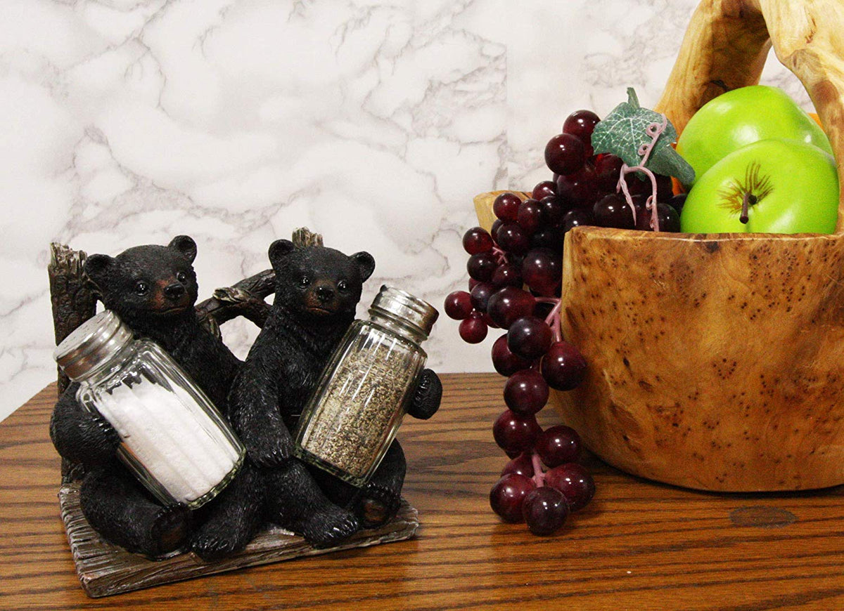Ebros 6.25" W 2 Black Bear Cubs Sitting Napkin Holder & Salt Pepper Shakers - Ebros Gift