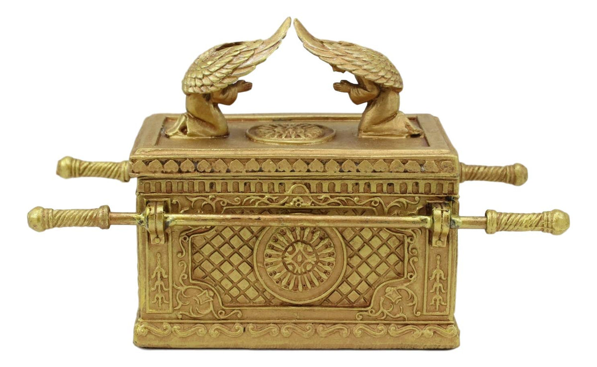 Matte Gold Ark Of The Covenant Model With Contents Figurine Decorative Box 1:10 - Ebros Gift