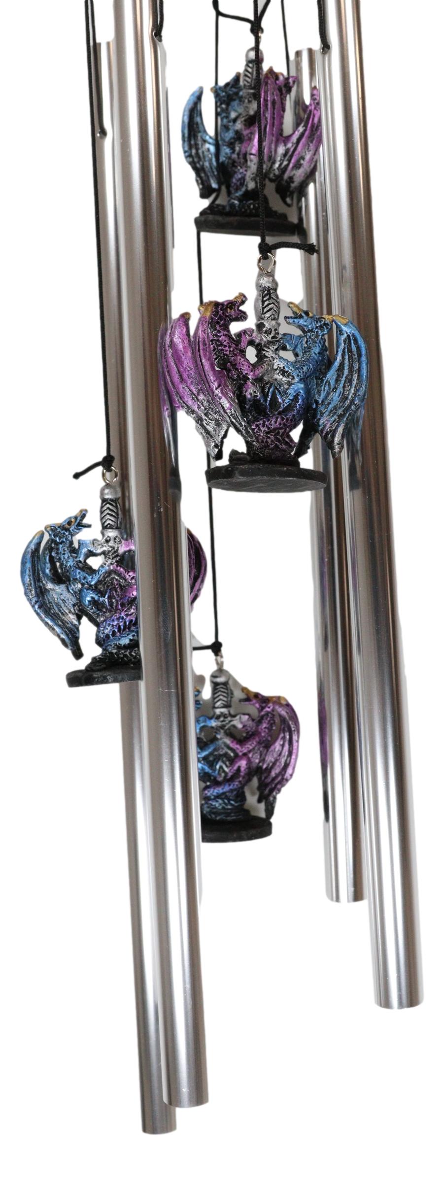 Yin Yang Day and Night Twin Dragons Excalibur Sword Wind Chime Home Patio Decor - Ebros Gift
