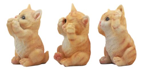 Three Wise Kittens See Hear Speak No Evil Tabby Cats Statue Set Animal Decor