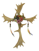 Rustic Elk Moose Bone Antlers Flowers Dreamcatcher Feathers Wall Cross Decor