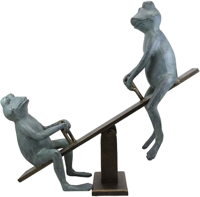 Ebros Large Aluminum Father and Son Frogs On Seesaw Garden Statue 21" Long