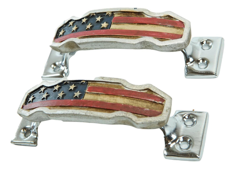 Set Of 2 Patriotic Western US American Flag Drawer Cabinet Door Bar Pull Knobs