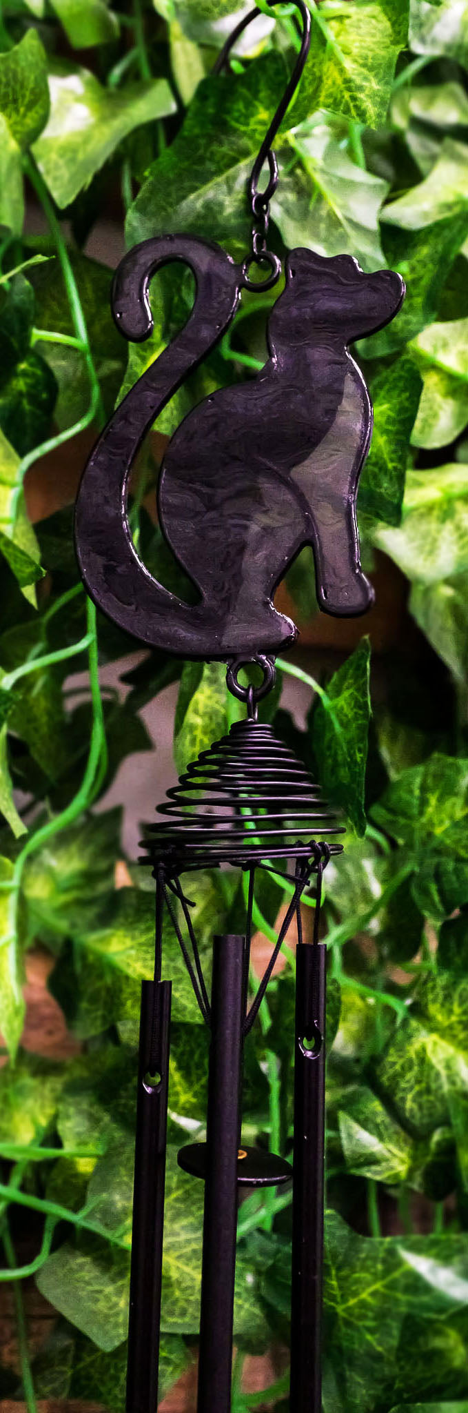 Wicca Witchcraft Black Cat Shadow Profile Stained Glass Wind Chime Suncatcher