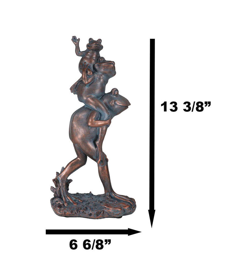 Croak Family Papa Frog Piggybacking 2 Young Baby Frogs To School Garden Statue