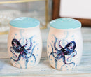 Nautical Blue Sea Octopus Splashing Bubbles Ceramic Salt And Pepper Shakers Set