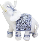 Ebros Feng Shui Blue & White Floral Left Facing Elephant With Trunk Up Figurine