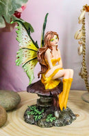 Amy Brown Summer Sunflower Fairy Sitting On Giant Toadstool Mushroom Figurine