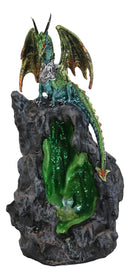 Ebros Emerald Dragon On Crystal Geode Mountain Backflow Incense Burner With LED