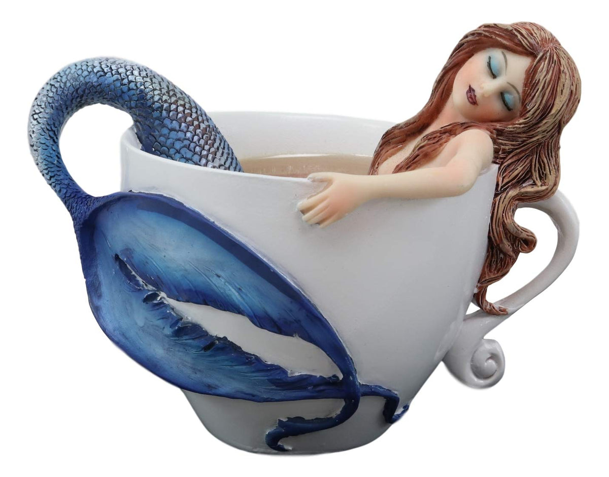 Ebros Amy Brown Relax Time Mermaid in Tea Cup Statue Nautical Fantasy Mermaids Sirens of The Seas Collector Figurine Birthday Housewarming Ideas Home Shelf Desktop Kitchen Decor