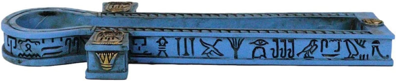 Egyptian Blue Hieroglyphic Symbols Golden Cartouche Ankh Key Incense Holder