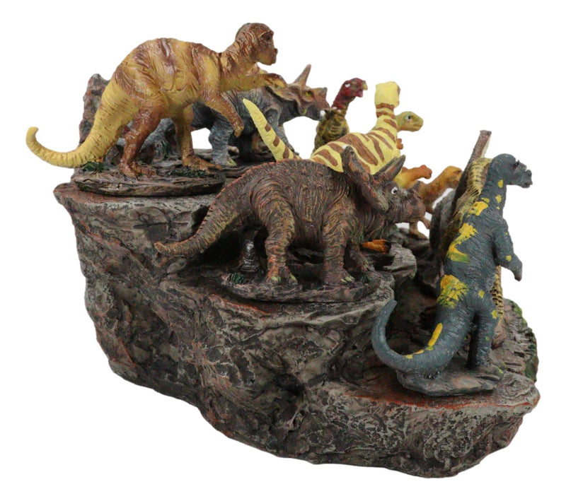 12 Miniature Prehistoric Dinosaurs With Volcanic Mountain Display Figurine Set