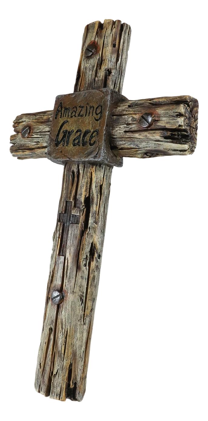 Ebros Rustic Western Amazing Grace With Nail Heads Faux Wood Wall Cross Decor Plaque