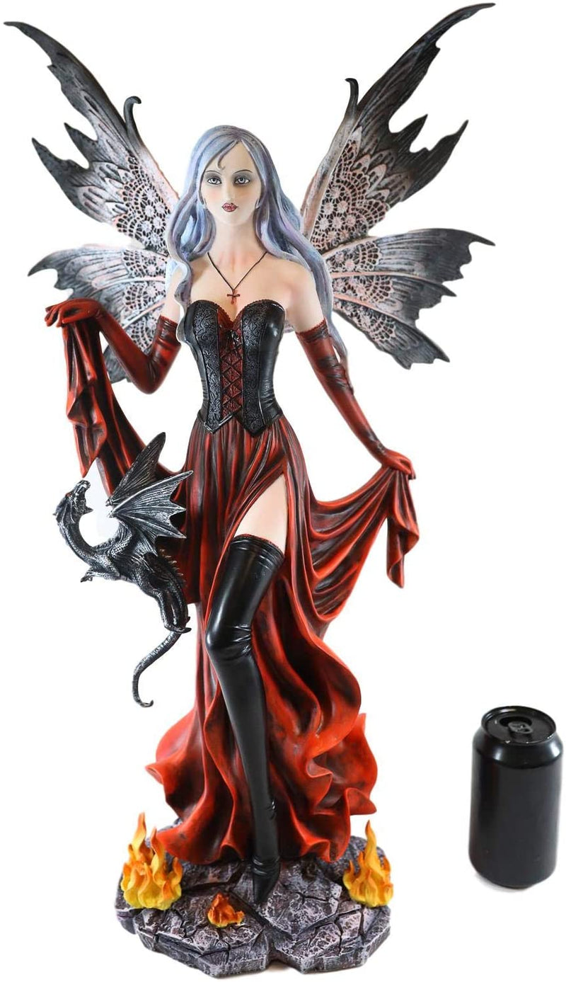 Ebros Goddess Fire Fairy W/ Black Dragon Resin Statue Home Decor Figurine 24.5"H