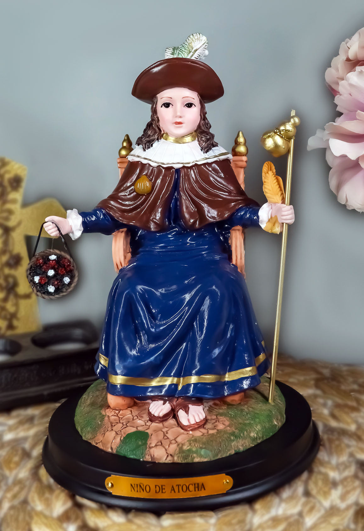 Roman Catholic Santo Nino De Holy Infant of Atocha Seated On Throne Statue Decor - Ebros Gift
