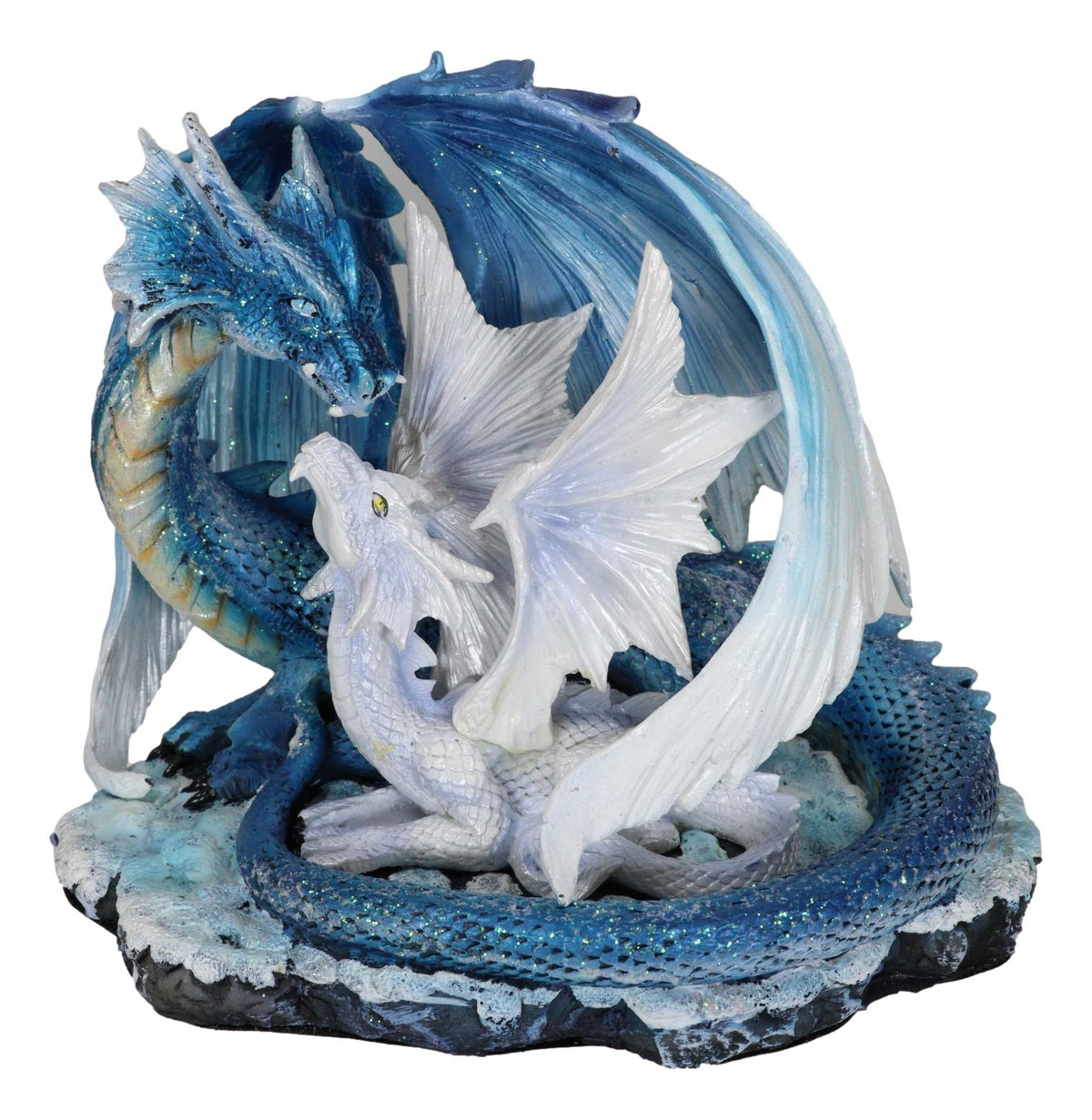 Ebros Nature's Nurture Mother Dragon Adoring White Baby Dragon Statue Home Decor Resin Fantasy Dragon Family Sculptural 6.75" Long - Ebros Gift