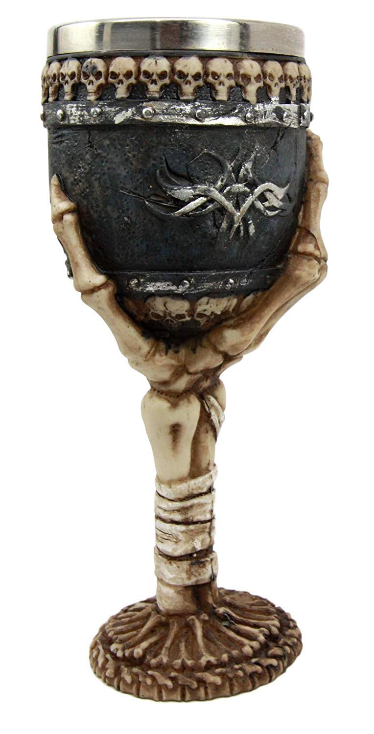 Ebros Skeleton Hand Bones Wine Chalice Goblet 6oz Cup Mummy Grip Of Death