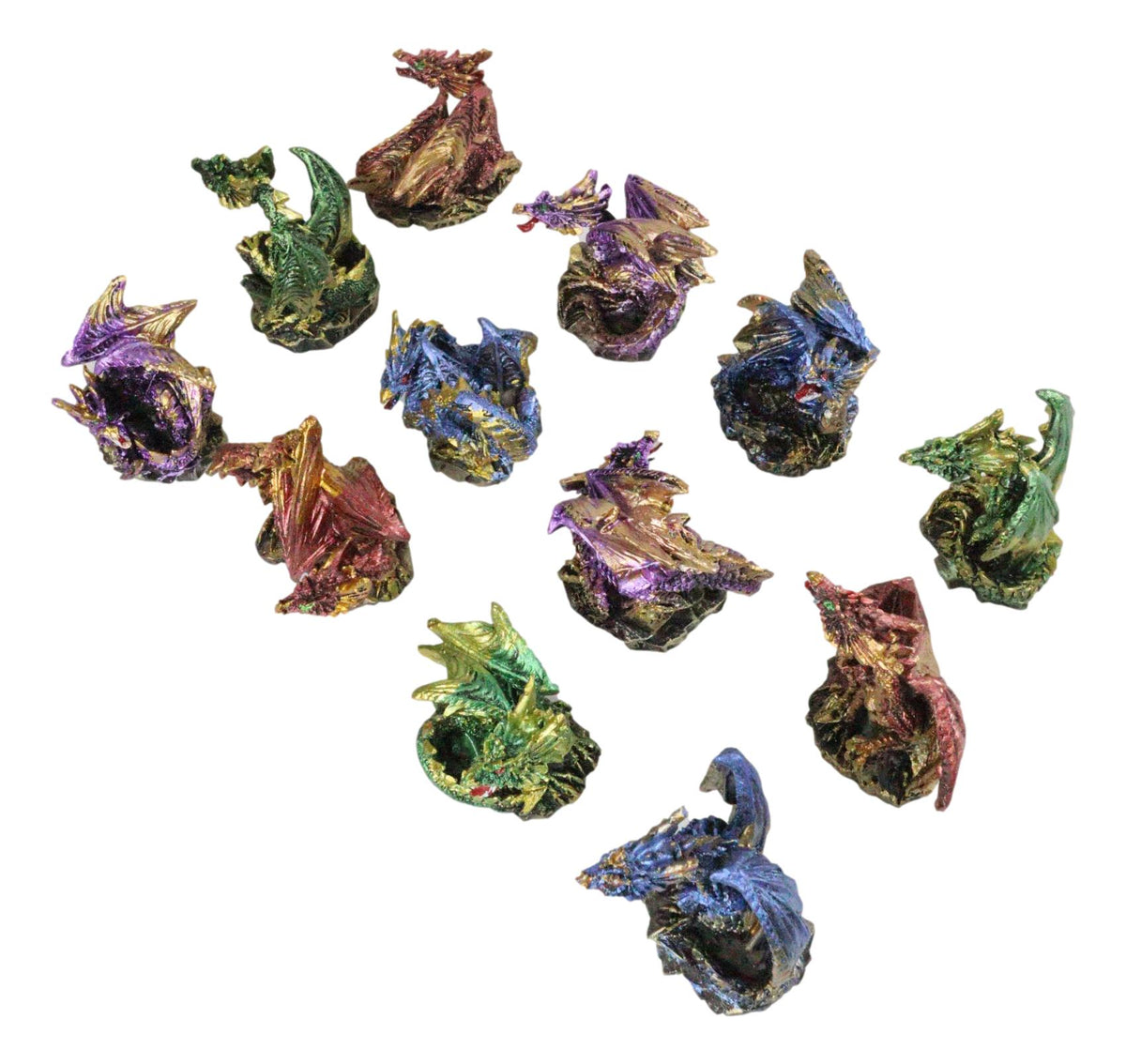 Ebros Medieval Renaissance Set of 12 Miniature Dragon in Different Poses Fantasy Dungeons and Dragons Mini Scale 2" Tall Decorative Sculptures