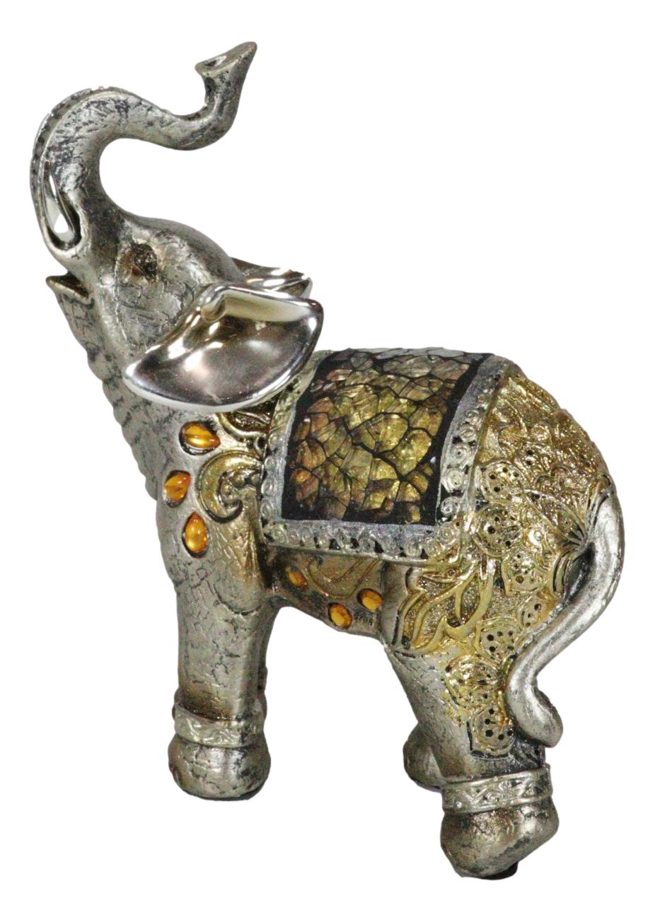Ebros Bejeweled Mosaic Left Facing Feng Shui Elephant With Trunk Up Statue 6"H