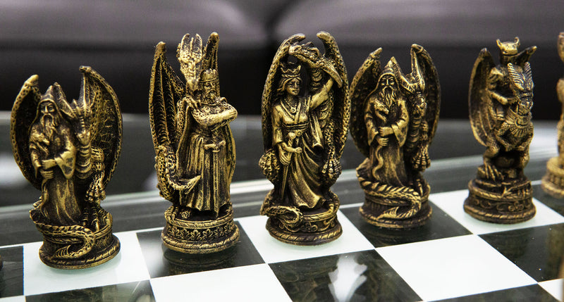 Ebros Silver Gold Fantasy Dungeons And Dragons Resin Chess Pieces With Glass Board Set