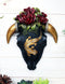 Rustic Western Black Cow Skull With Gecko Lizard And Red Roses Wall Decor Plaque