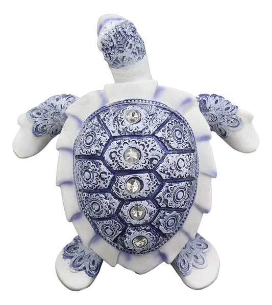 Ebros Terracotta Blue and White Feng Shui Celestial Sea Turtle Statue 6" Wide - Ebros Gift