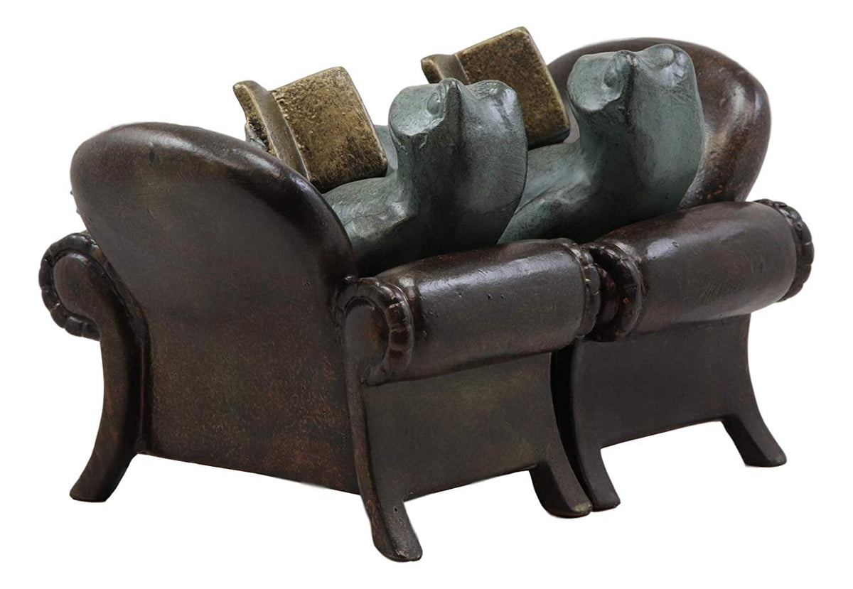 Ebros Whimsical Bookworm Frogs Reading On Sofa Couches Bookends Pair Set Statue 7.5" Wide Garden Pond Frog Themed Decorative Office Study-Room Library Shelves Desktop Figurines