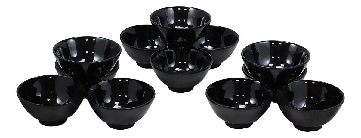 Ebros Gift Contemporary Black Smooth Porcelain Round Bowls For Cereal Soup Salad Noodle Rice Ice Cream Decorative Bowl Set of 12 Serveware For Restaurant Supply Home Kitchen
