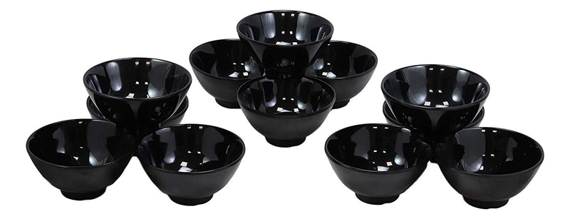 Ebros Gift Contemporary Black Smooth Porcelain Round Bowls For Cereal Soup Salad Noodle Rice Ice Cream Decorative Bowl Set of 12 Serveware For Restaurant Supply Home Kitchen