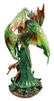 Ebros Gift Emerald Elf Fairy With 2 Green Guardian Dragons Figurine 9"H