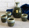 Ebros Japanese Glazed Earthenware 10oz Sandy Earth Art Sake Flask W/  Four Cups