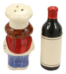Italian Drunk Chef Kissing Wine Bottle Ceramic Salt Pepper Shakers Figurine Set