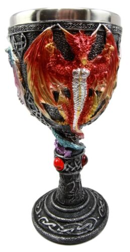 Ebros Large Winged Red Purple Blue Triad Dragon Wine Drink Goblet Cup Chalice