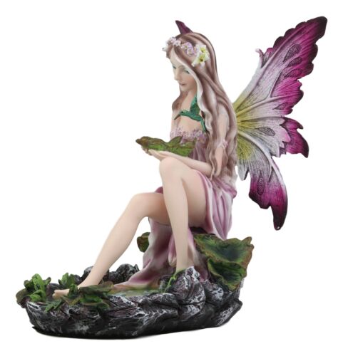 Mysterious Water Lagoon Purple Fairy With Hummingbird Statue 9"H Garden Fairies - Ebros Gift