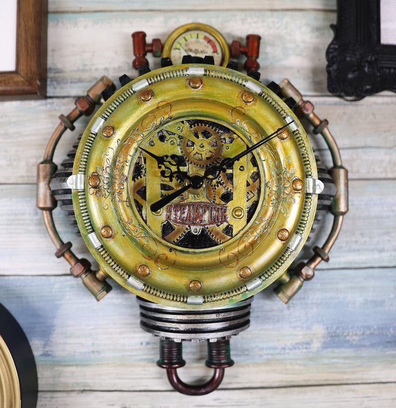 Ebros Gift Steampunk Pressure Chamber Gearwork Decorative Wall Clock Figurine 11"H