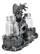 Medieval Dragon On Oversized Skull By Castle Towers Salt Pepper Shakers Holder