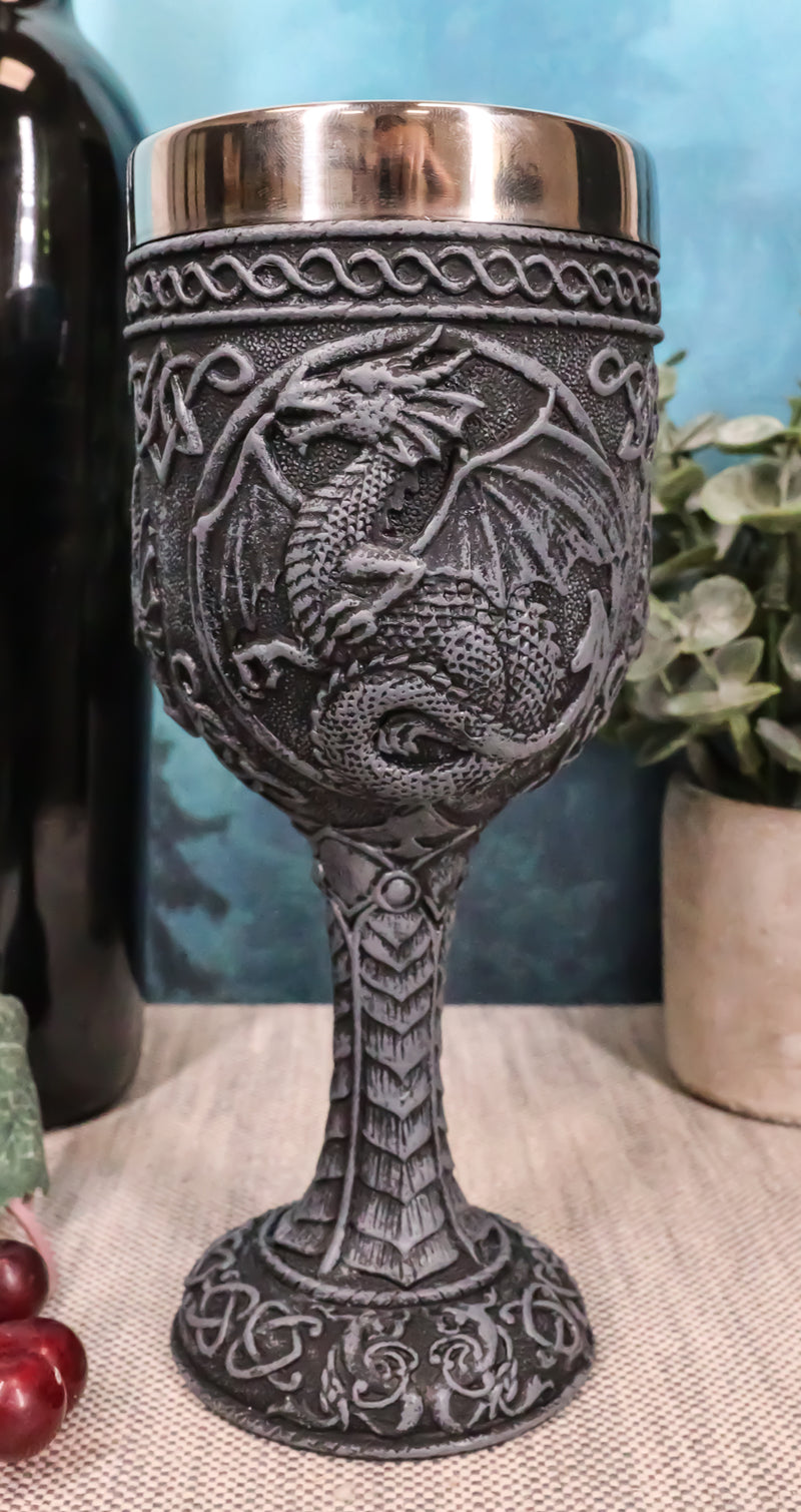 Ebros Celtic Knotwork Rune Celestial Moon Dragon Wine Goblet Chalice Cup 6oz