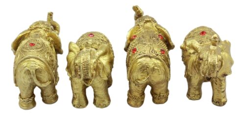 Thai Golden Elephant Feng Shui Figurine Set Of 4 Trunk Raised Elephants 3.5"Long