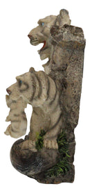 Jungle Rainforest Apex Predator White Tiger And Cub Family Table Clock Figurine