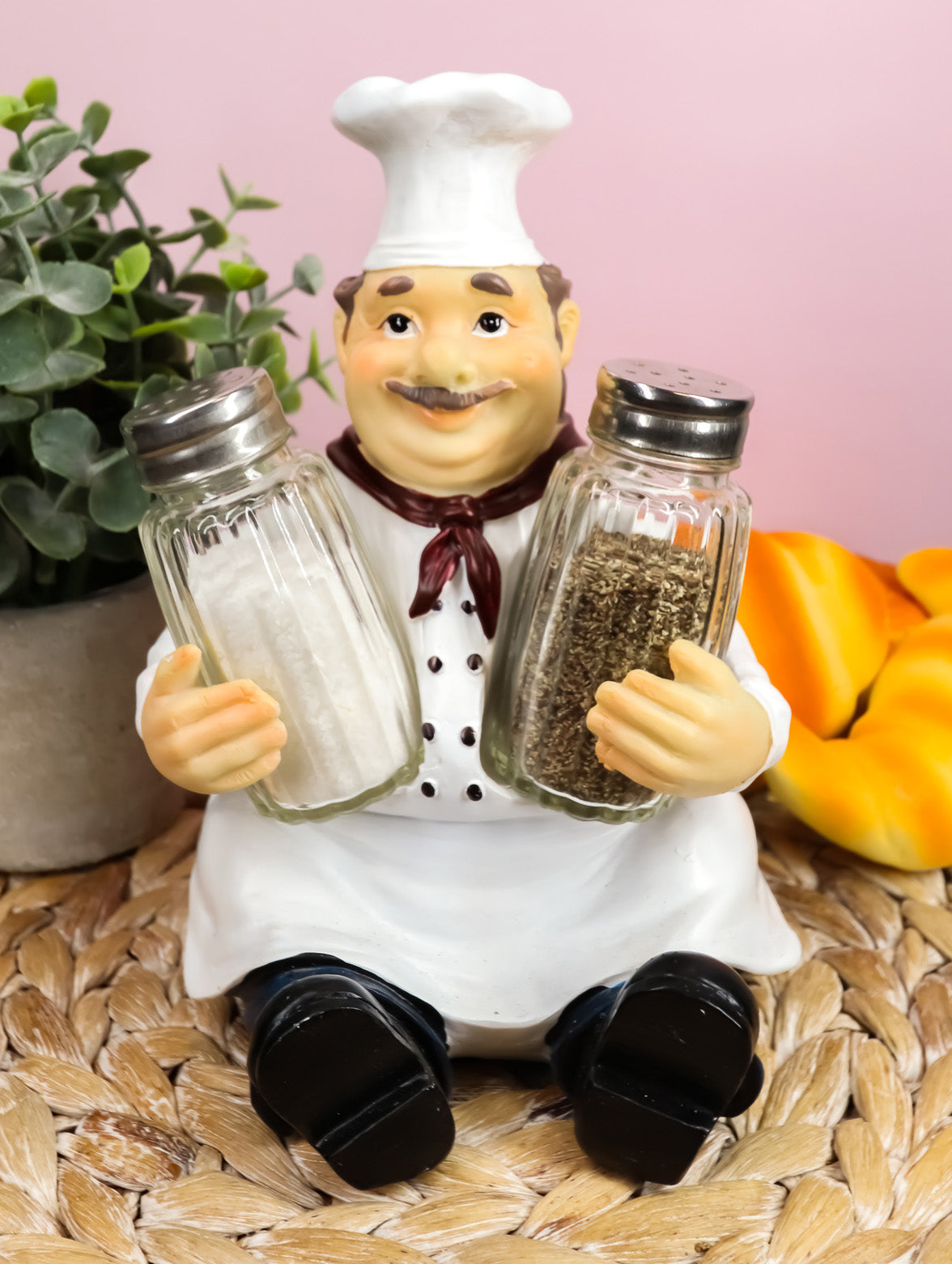 Ebros French Bistro Chef Jean Seasons and Spice Salt Pepper Shaker Holder Set - Ebros Gift