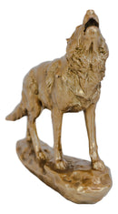 Full Moon Howling Alpha Gray Wolf Timberwolf Statue In Gold Patina Finish 9"H