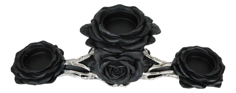 Gothic Baroque Victorian Black Roses Triple Votive Candle Holder Figurine