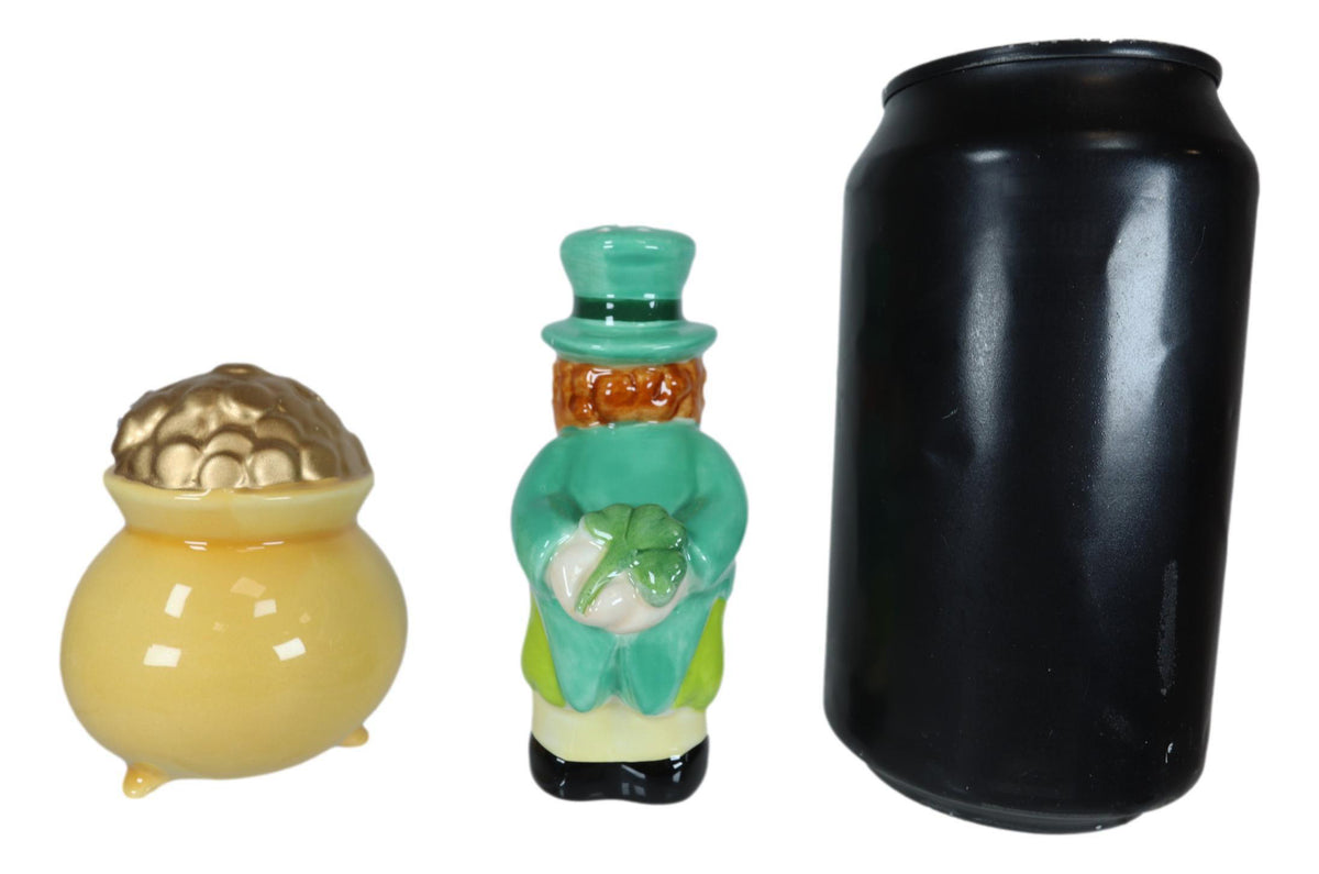 Luck Of The Irish Leprechaun Kissing Pot Of Gold Ceramic Salt Pepper Shakers Set - Ebros Gift