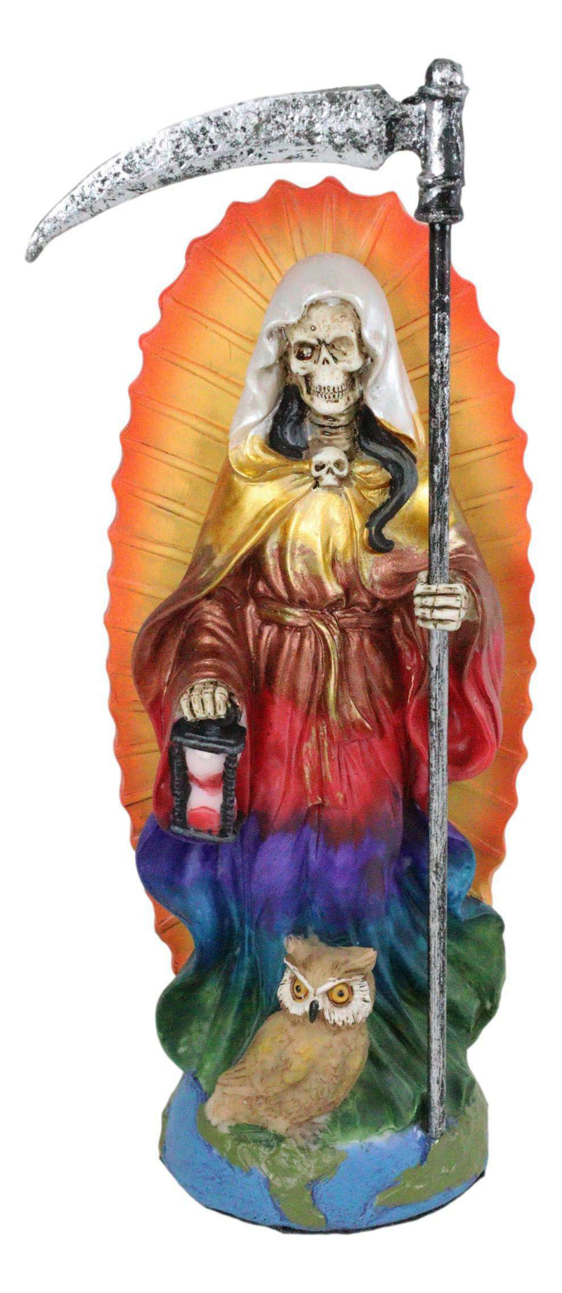 Ebros Holy Death Santa Muerte Holding Scythe In Rainbow Tunic Day of The Dead Figurine