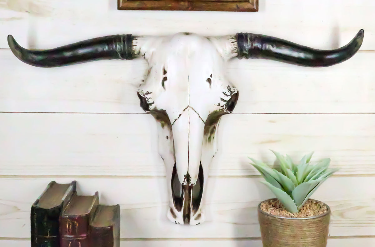 Rustic Western Longhorn Bull Cow Steer Head Skull Wall Decor Plaque 20.5"L
