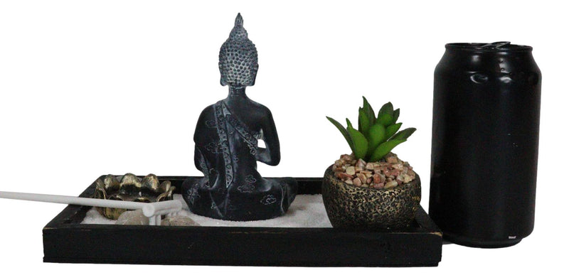 Vitarka Mudra Buddha Zen Garden With Lotus Candle Holder Sand Faux Succulent