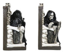 Gothic Grim Reaper Sitting On Skulls And Skeleton Bones Thrones Bookends Statue
