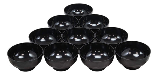 Ebros Japanese Contemporary Black Lacquer Ridged Bowls Made In Japan Set of 10