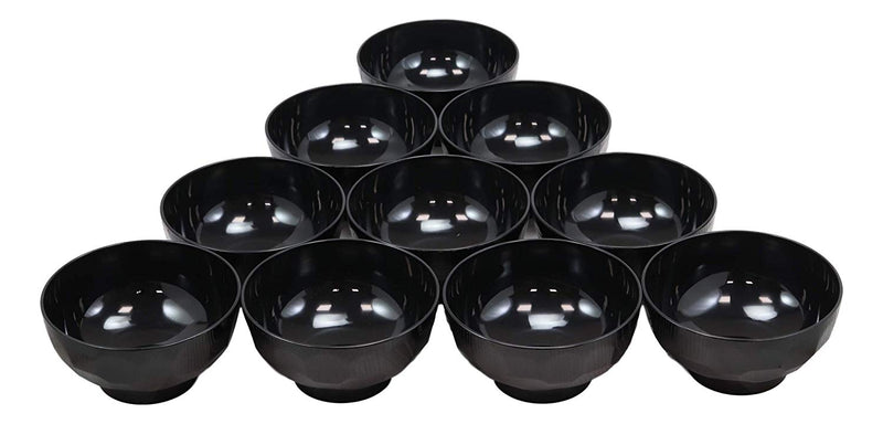 Ebros Japanese Contemporary Black Lacquer Ridged Bowls Made In Japan Set of 10